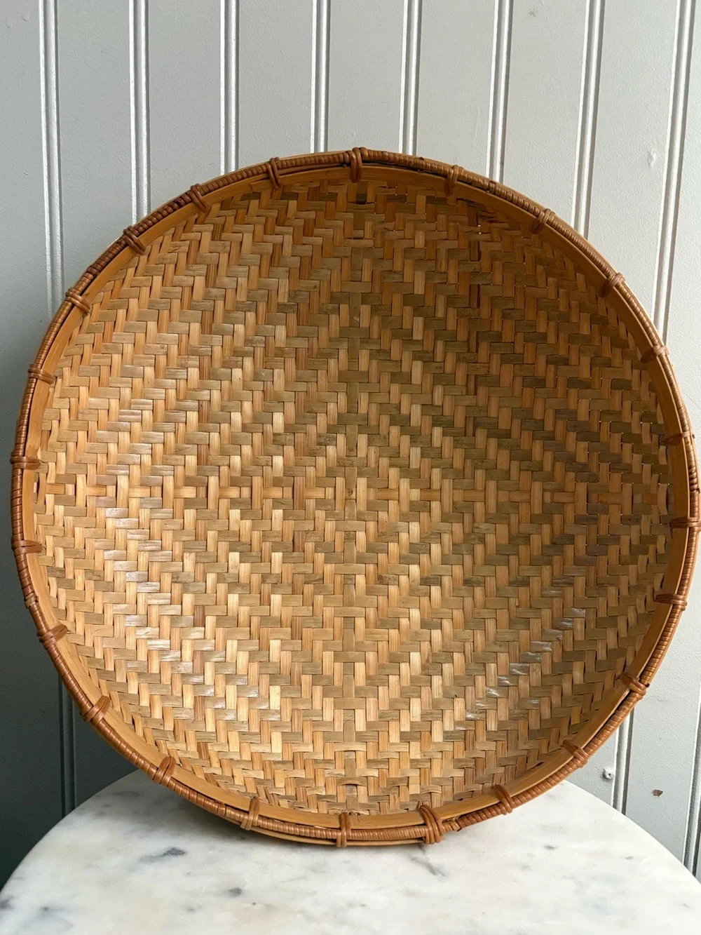 Vintage Handwoven Bamboo 13” Winnowing Basket Brown/Tan VTG Boho Bohemian Rustic